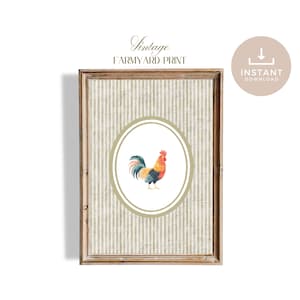 Watercolour Rooster Nursery Print, Sage Vintage Wall Art, Rustic Country Printable Download, Boys Room Decor, Farm Animal, Cottagecore