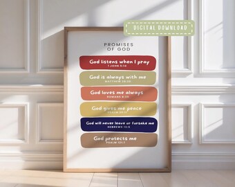 Gods Promises Kids Wall Art, Colourful Christian Playroom Print, Faith Based Sunday School Posters (Digital Download)