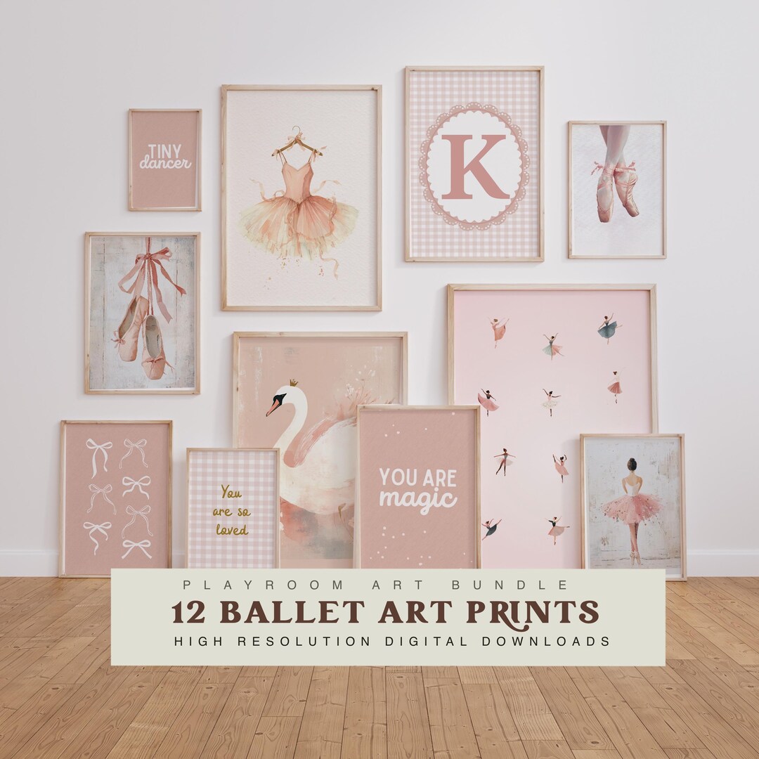 Ballet Wall Art Set of 12, Tiny Dancer, Ballerina in Dusty Rose, Pink ...