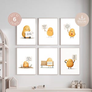 Positive Potato Set of 6 Printables, Classroom Playroom Homeschool Prints, Inspirational Quotes, Cute Funny Affirmations, Emotional Support