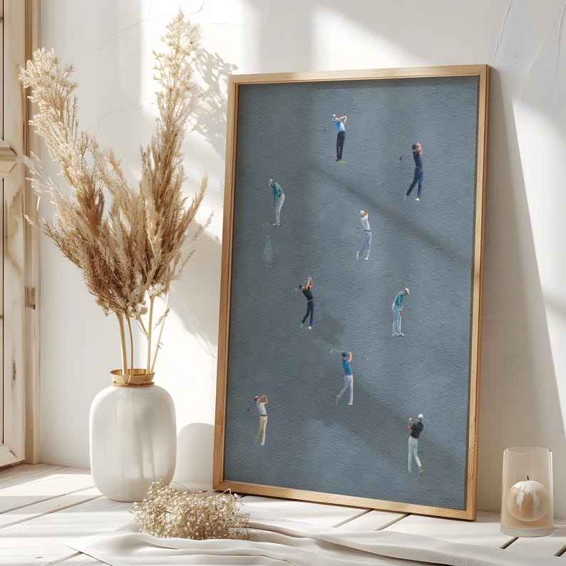 Tiny People Golf Player Wall Art, Boys Room Decor, Printable Download, Sport Room, Golf Nursery, Minimalistic Sports Print, Dusty Blue, image 4