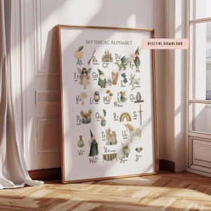 Mythical Alphabet Watercolor Print: Fantasy ABC Nursery Decor (Digital Download)
