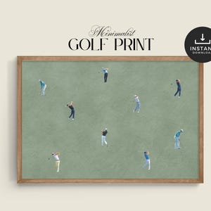 Lámina infantil "Personas diminutas jugando al golf": Arte deportivo minimalista (Descarga digital)