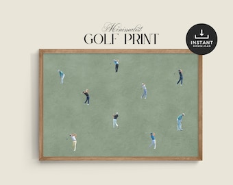 Tiny People Golf Player Nursery Print: Minimalist Sport Art (Digital Download)