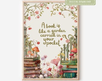 Reading Nook Wall Art,  Book Quote, Whimsical Watercolour Garden Bookish Printable Decor, Book Lover Gift (Digital Download)