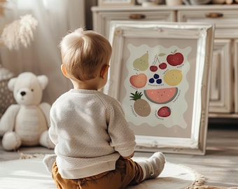 Fruit kids wall Art, Handdrawn Cute Fruit, Nursery Prints, Educational Playroom posters, PRINTABLE Download, Montessori, Children's Decor