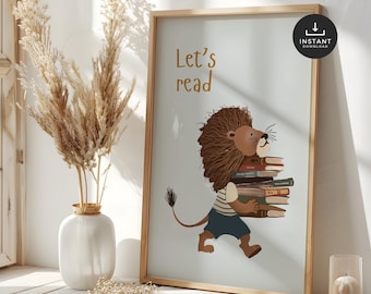 Permet de lire les oeuvres d'art murales pour coin lecture avec illustration de lion (téléchargement numérique)