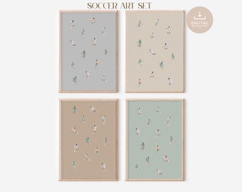 Soccer Player Wall Art Set, Boys Room Decor, Printable Download, Sport Themed Room, Boys Nursery,  Minimalistic Football Print, Earthy tones