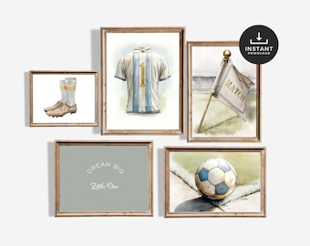 Watercolour Soccer Gallery Prints, Boys Nursery, Sports nursery, Boys room Decor, Printable Wall Art, Baby Boy Nursery,  Set of 5 prints