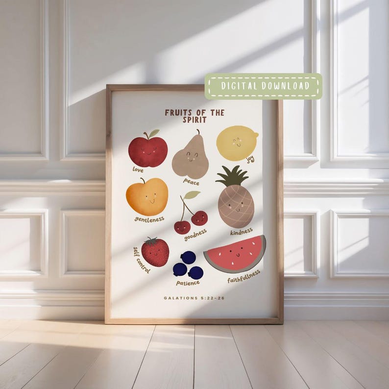 Watermelon Scripture Fruits of the Spirit Poster, Bible Verse Kids Wall Art, Galations 5 ...