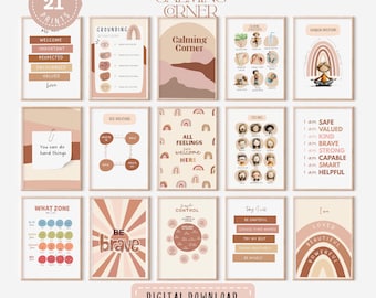Calm Corner Print Bundle: Earth Tones Emotional Regulation Posters, Kids Affirmations, Classroom Decor (Digital Download)