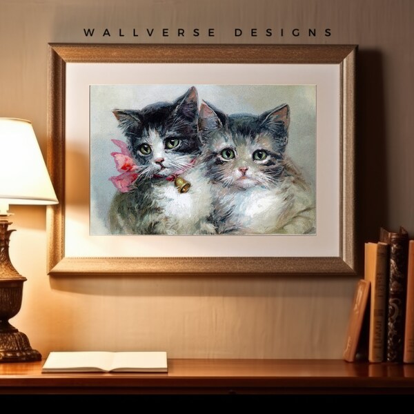 Vintage Oil Painting Kittens Katzchen Kunst Classical Painting PRINTABLE Cute Painting Wall Art