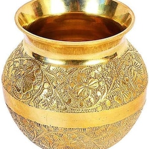 TreegoArt Pure Brass Lota, Pooja Kalash, Brass Kalash, Brass Pot, Religious Item, Prayer Pot Kalash, Gift Item For Pooja Purpose- 3.5 Inch