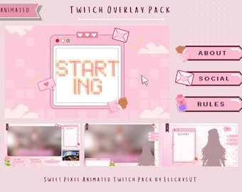 Pinke Pixel Valentinstag Animiertes Twitch Overlay Paket (Digitaler Download)