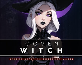 Coven Witch PNGTUBER | Ready To Use | 3 Expressions | 12 Reactive PNG Files for Discord, Streaming, Content Creation, Etc!