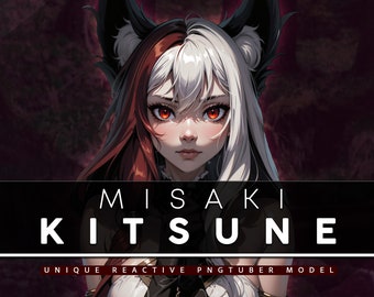 Misaki Kitsune PNGTUBER / Listo para usar / 3 expresiones / 12 archivos PNG reactivos para Discord, Streaming, creación de contenido, etc.