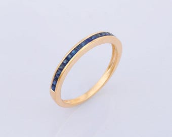 14k Gold Sapphire Ring: Baguette Half Eternity Band duty/Tariff free