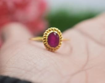Solid 14k Gold Ruby Ring – Natural Pink Gemstone Stackable Band