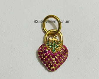 Ruby Emerald Strawberry Charm: 14k Gold Pendant duty/Tariff free
