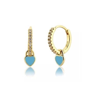 925 Sterling Silver Natural Turquoise Gemstone Earring,  Moissanite Diamond Droplet Hoop Earrings, Silver Huggies, Turquoise Hoops Earring