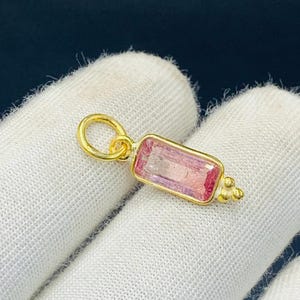 Pink Tourmaline Gemstone 14k Solid Gold Pendant Bezel Rectangle Pink Tourmaline Gemstone Pendant Genuine Gold Neckless Jewelry Gift