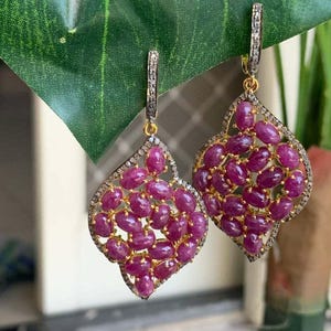 Ruby Gemstone Earring Natural Pave Diamond Earring 925 Sterling Silver Earring Clip On Earring Designer Earring Gemstone Handmade Earring