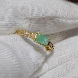 Handmade 14k Gold Emerald Ring: Pave Diamond Stackable Band duty/Tariff free