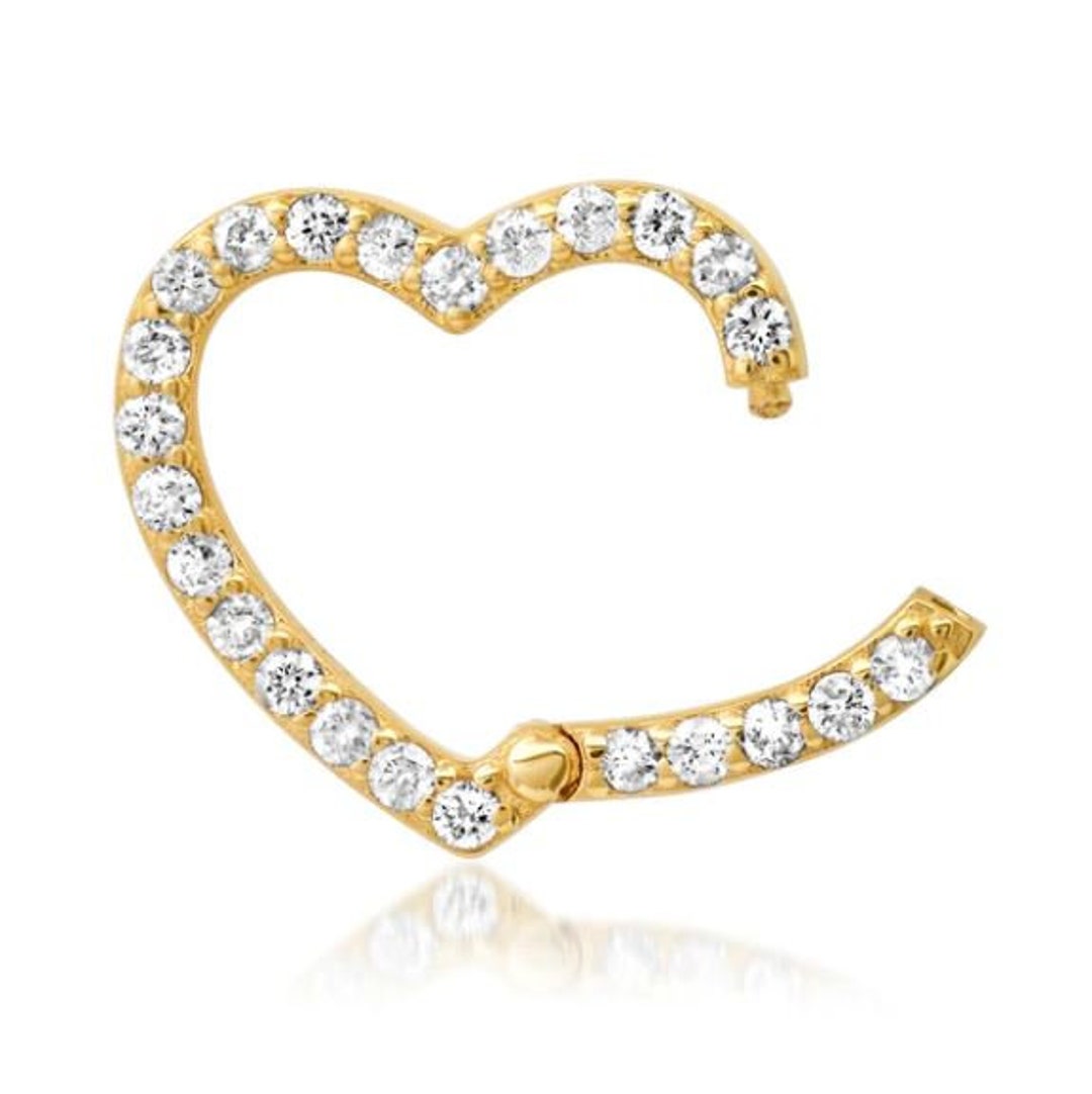 Diamond Heart Charm Clip Holder Enhancer Plain Gold Heart Carabiner Lock, Woman Necklace Jewelry