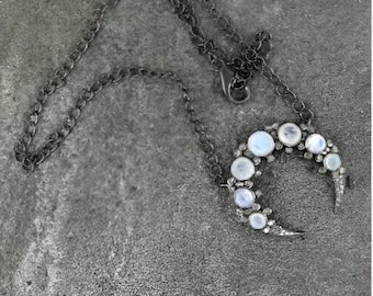 Rainbow Moonstone Pendant, 925 Sterling Silver, Half Moon Charm Pendant, Duty Tariff Free