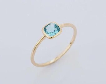 Blue Topaz Ring: Stackable 925 Sterling Silver Gemstone Ring Duty/Tariff Free