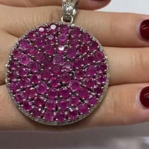 Natural Ruby Gemstone Charm Pendant 925 Sterling Silver Round Charm Pendant Pave Diamond Charm Pendant Handmade Jewelry Mothers' Day Gift