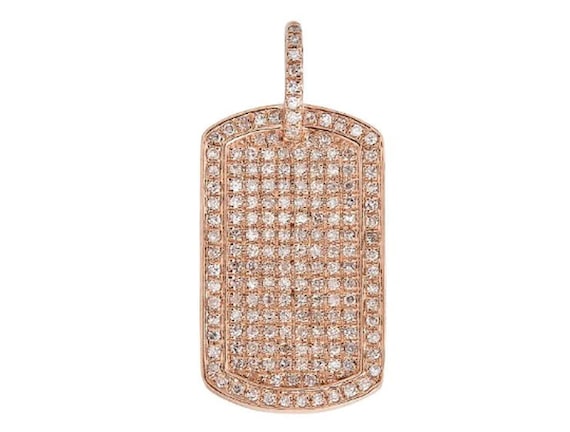 Handmade 14k Gold Diamond Dog Tag Pendant: 2.02 CT Charm duty/Tariff free