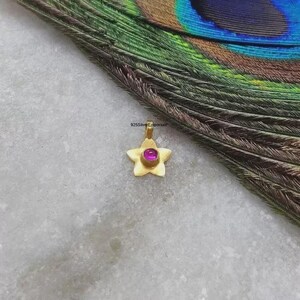 14k Gold Star Pendant: Ruby Gemstone Star Charm Duty/Tariff Free
