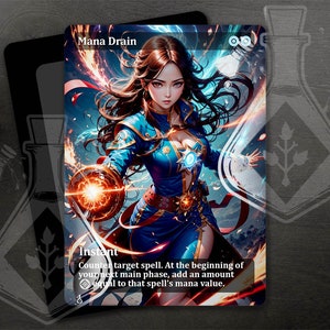 Dreno de Mana - Arte alternativa completa personalizada incrível - Mago waifu azul lindo e poderoso