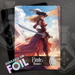 Ficha pirata para TCG - Amenaza - Arte personalizado completo - Bucanero encantador: La belleza gobierna las olas - anime waifu