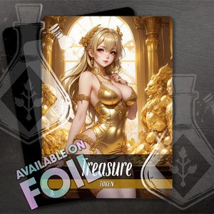 TREASURE Token for TCG - Full Custom Art - Black - Anime waifu -Opulent Chamber: Gorgeous Woman's Gilded Sanctuary