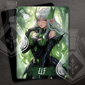 ELF Token for TCG - Full Custom Art - Gorgeous white hair elf warrior 1/1 token
