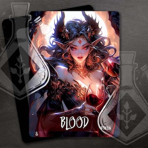 BLOOD Token para TCG - Arte personalizado completo - Vampiro demonio con vidrio, cuernos y alas Anime waifu