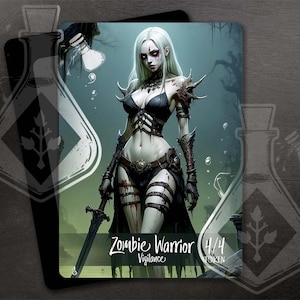 ZOMBIE con Vigilancia - Ficha para TCG - Arte personalizado completo - Defensor reanimado: Belleza guerrera del guerrero no vivo - Anime Waifu