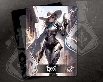 Robot Token for TCG - Full Custom Art - Anime Waifu - Stunning Robot Bounty Hunter: Wasteland's Finest