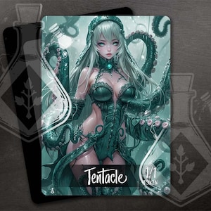 Ficha de tentáculo para TCG - Arte personalizado completo - Elegancia divina: Mujer con tentáculos giratorios - anime waifu