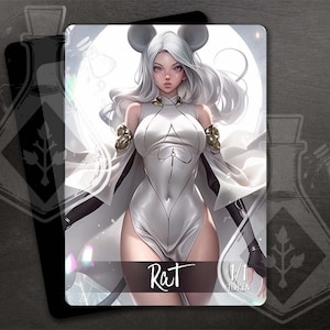 RAT Token for TCG - Full Custom Art - Cute waifu Rat Token - Silver Cute Mouse Ears Lady