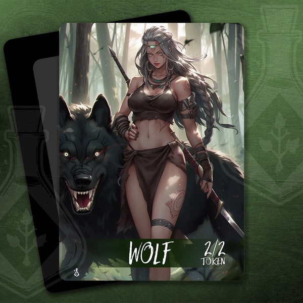 WOLF Token for TCG - Full Custom Art -Green Waifu - Gorgeous Brown She Wolf