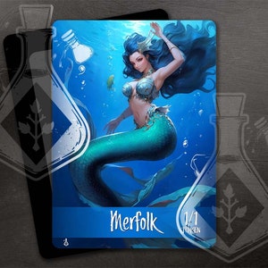 Merfolk mit Verhexungstoken für TKG - Full Custom Art - Sirenenverteidiger: Die hübsche Meerjungfrau schirmt die Wasser ab - Anime waifu