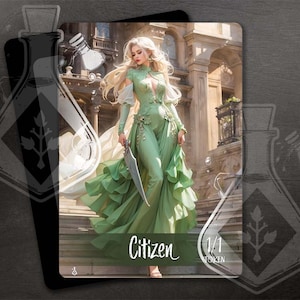 Jeton citoyen pour JCC - oeuvre d'art entièrement personnalisée - rouge - Waifu anime Sophisticated Urban Lady : Graceful Femme in the City