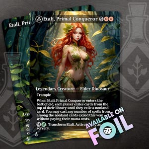 Etali, Primal Sickness // Etali, Primal Conqueror - Doble cara - Increíble arte personalizado completo alternativo - Waifu Anime Majestic Dinosaur Monarch