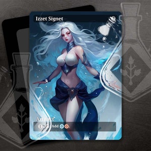 Izzet Signet - Amazing Alternate Full Custom Art - Blue and Red! Silver hair goddess