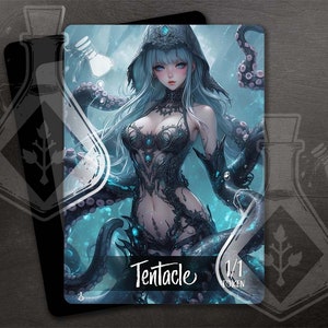 Tentakel Token für TKG - Full Custom Art - Mystische Sirene: Verschlungene Tentakel, entschleierte Schönheit - Anime Waifu