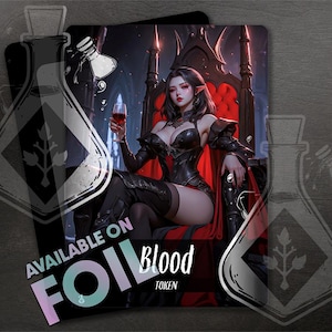 BLOOD Token for TCG - Full Custom Art - Alluring Vampire Drinking Under Moonlight's Glow Anime waifu