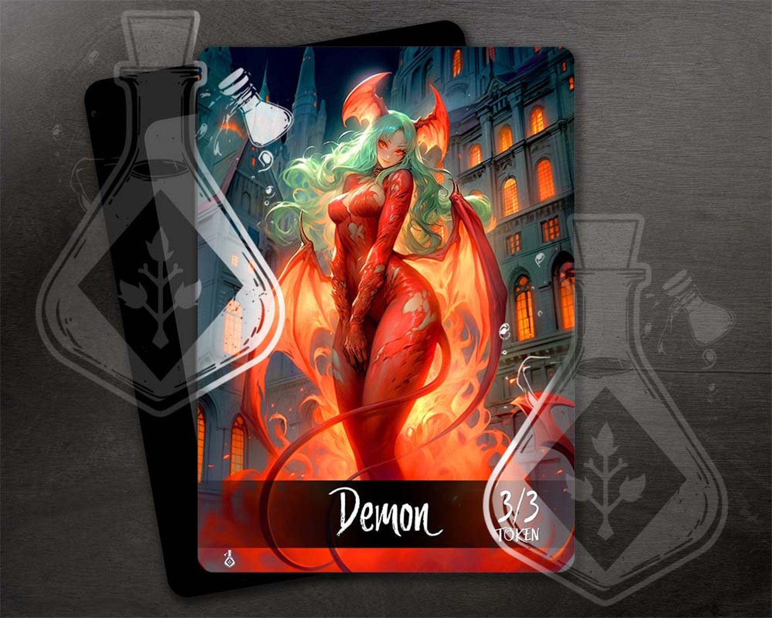 DEMON Token for TCG - Full Custom Art - Pretty Demon Waifu - Green Hair ...